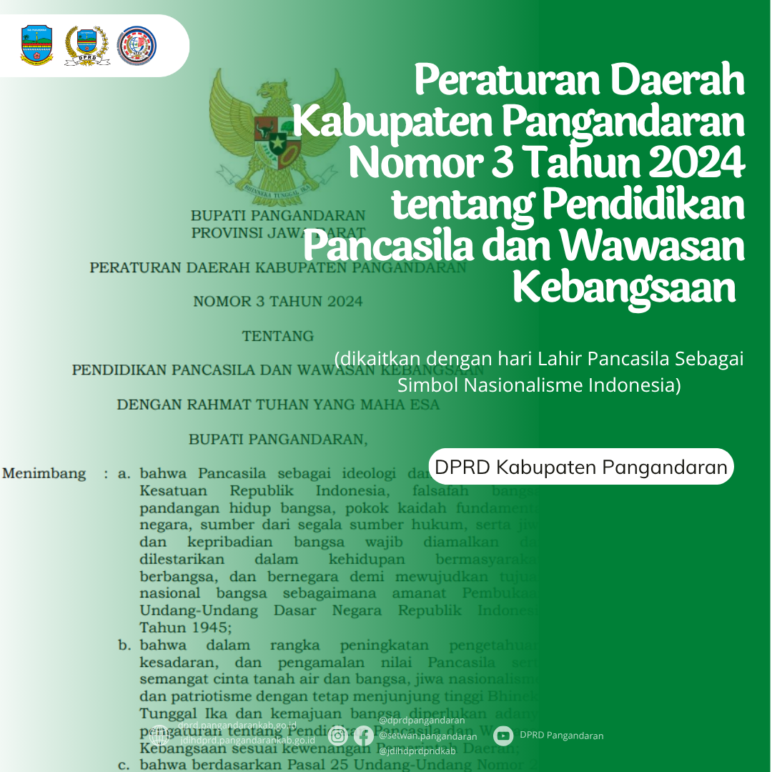 Infografis Peraturan Daerah Nomor 3 Tahun 2024 tentang Pendidikan Pancasila Dan Wawasan Kebangsaan (dikaitkan dengan hari lahir pancasila)