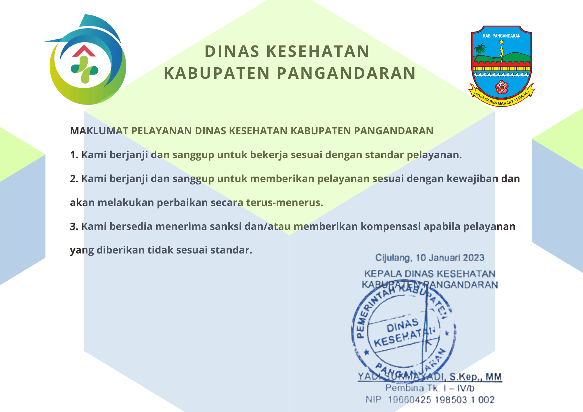 Maklumat Dinas Kesehatan Kabupaten Pangandaran