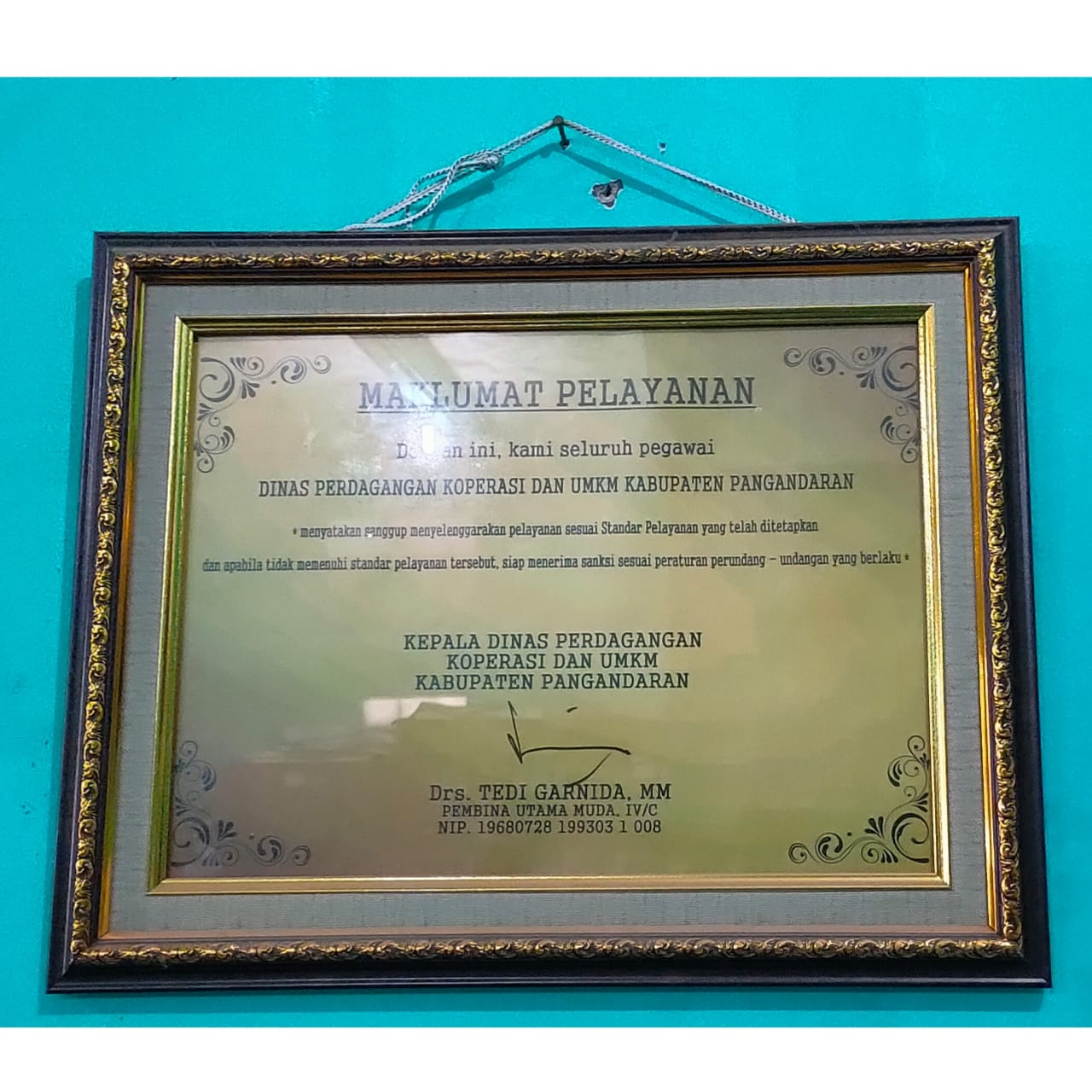 Sertifikat Maklumat Pelayanan Disdagkop