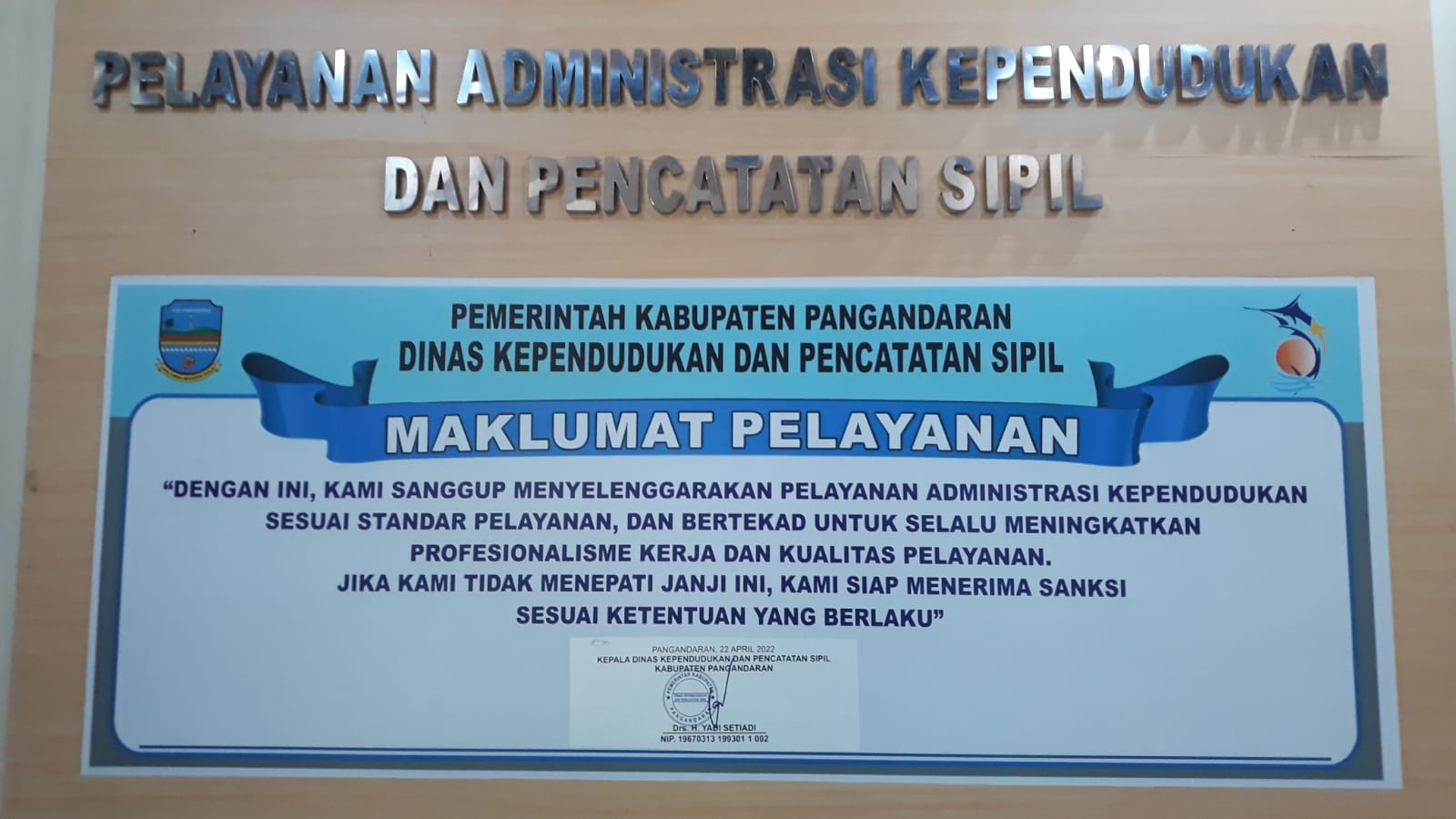 Maklumat Pelayanan Dinas Kependudukan dan Pencatatan Sipil Kabupaten Pangandaran