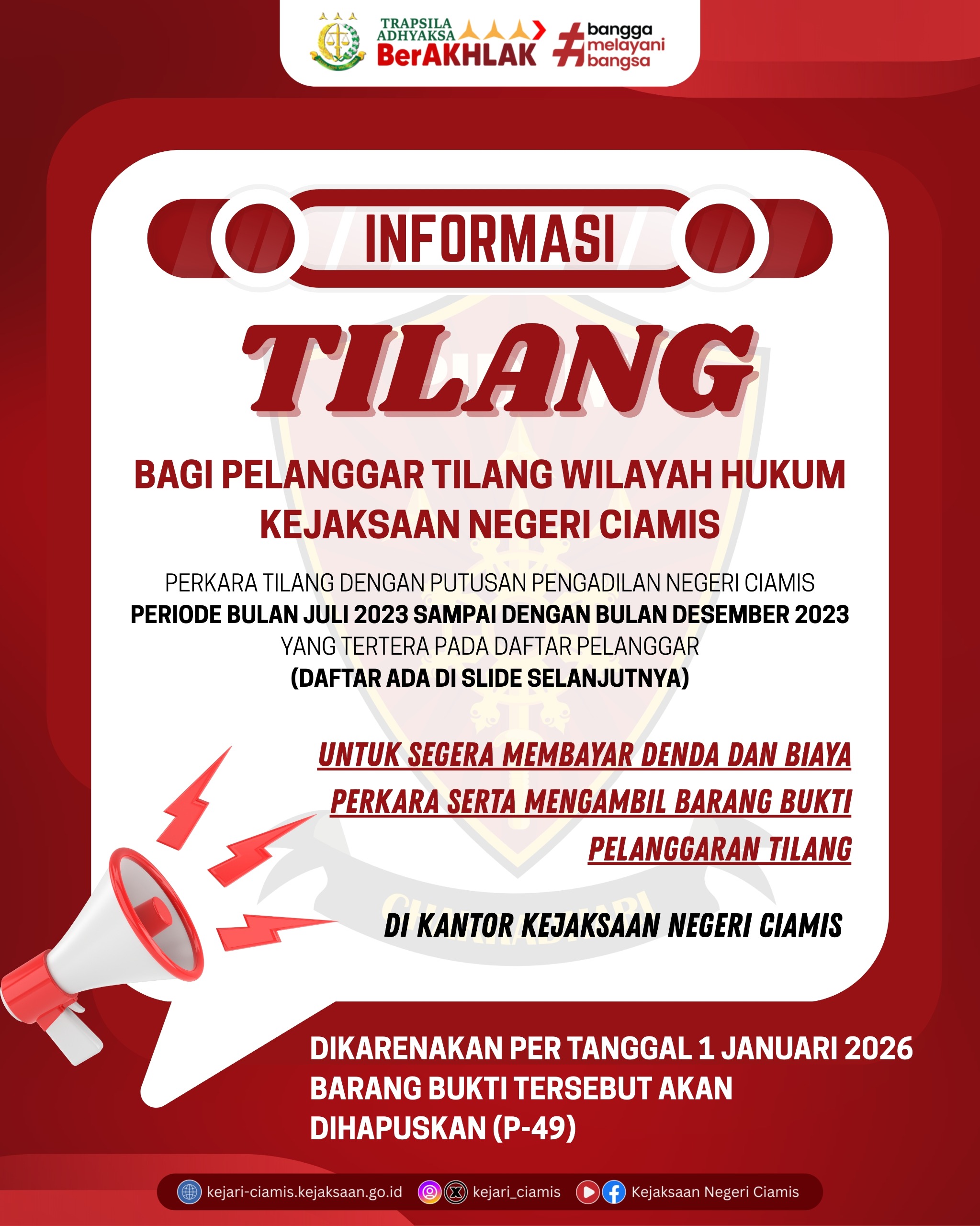 Informasi Tilang  Wilayah Hukum Kejaksaaan Negeri Ciamis